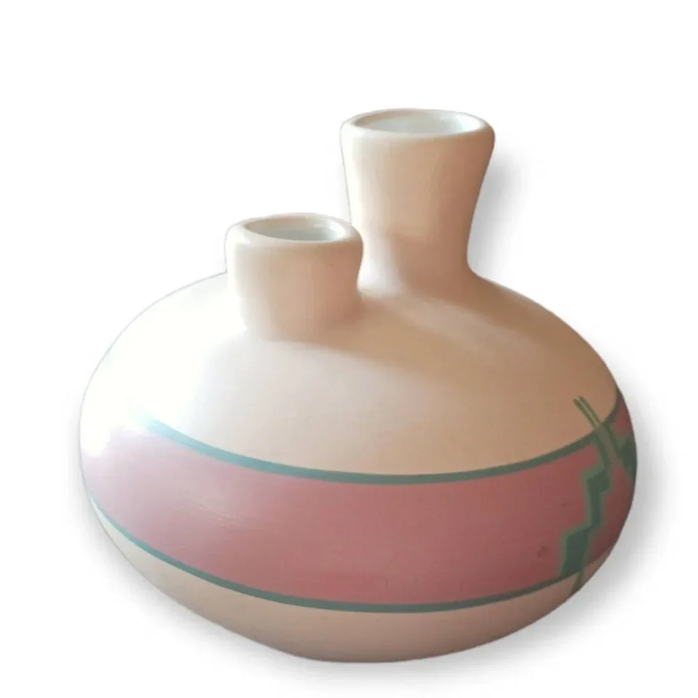 Arizona Handmade Sandstone Pottery Vase Southwest Desert Pink Turquoise USA